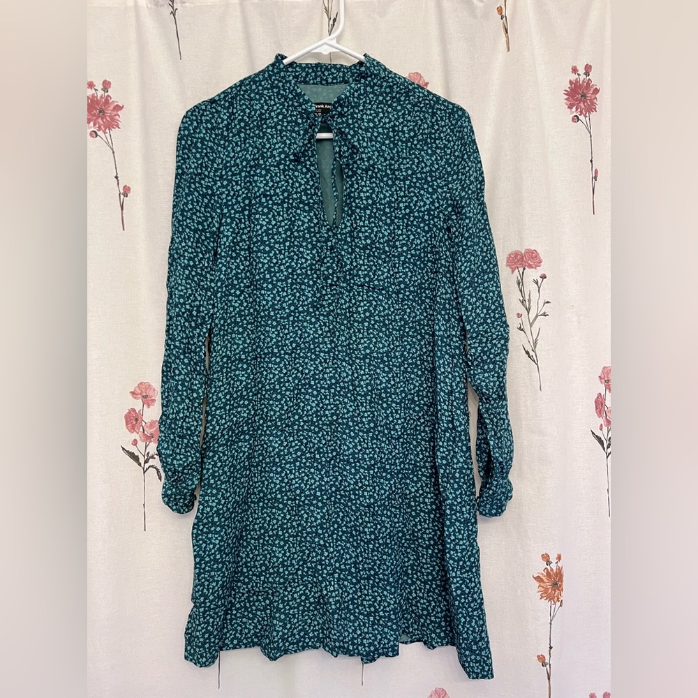 Frank & Oak Teal Floral Long Sleeve midi Dress